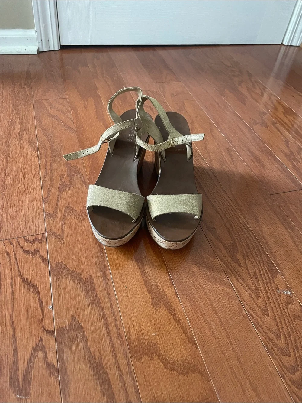 J. Crew Gold Metallic Cork Wedge Sandals